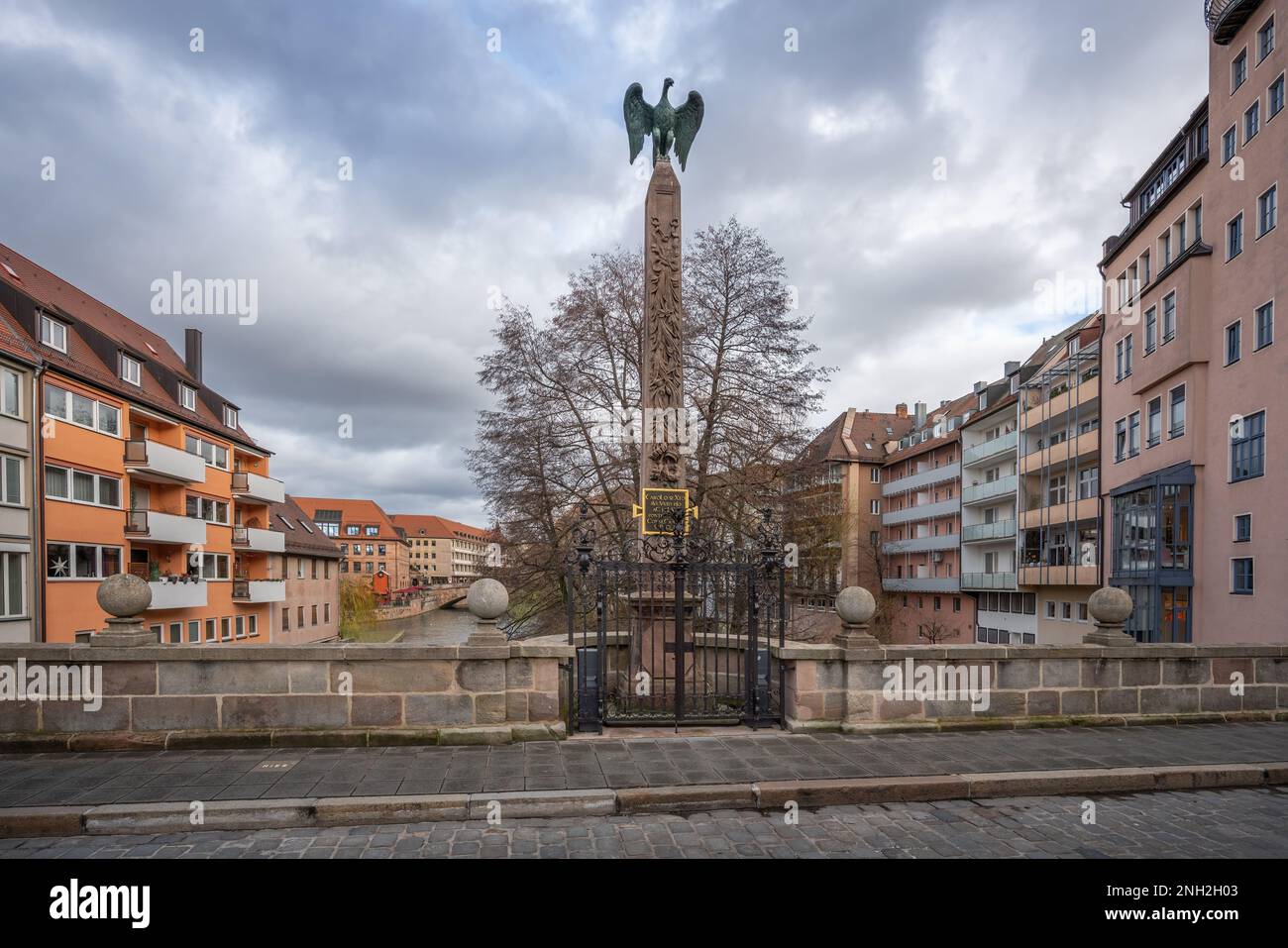 Obelisk at Karlsbrucke Bridge - Nuremberg, Bavaria, Germany Stock Photo