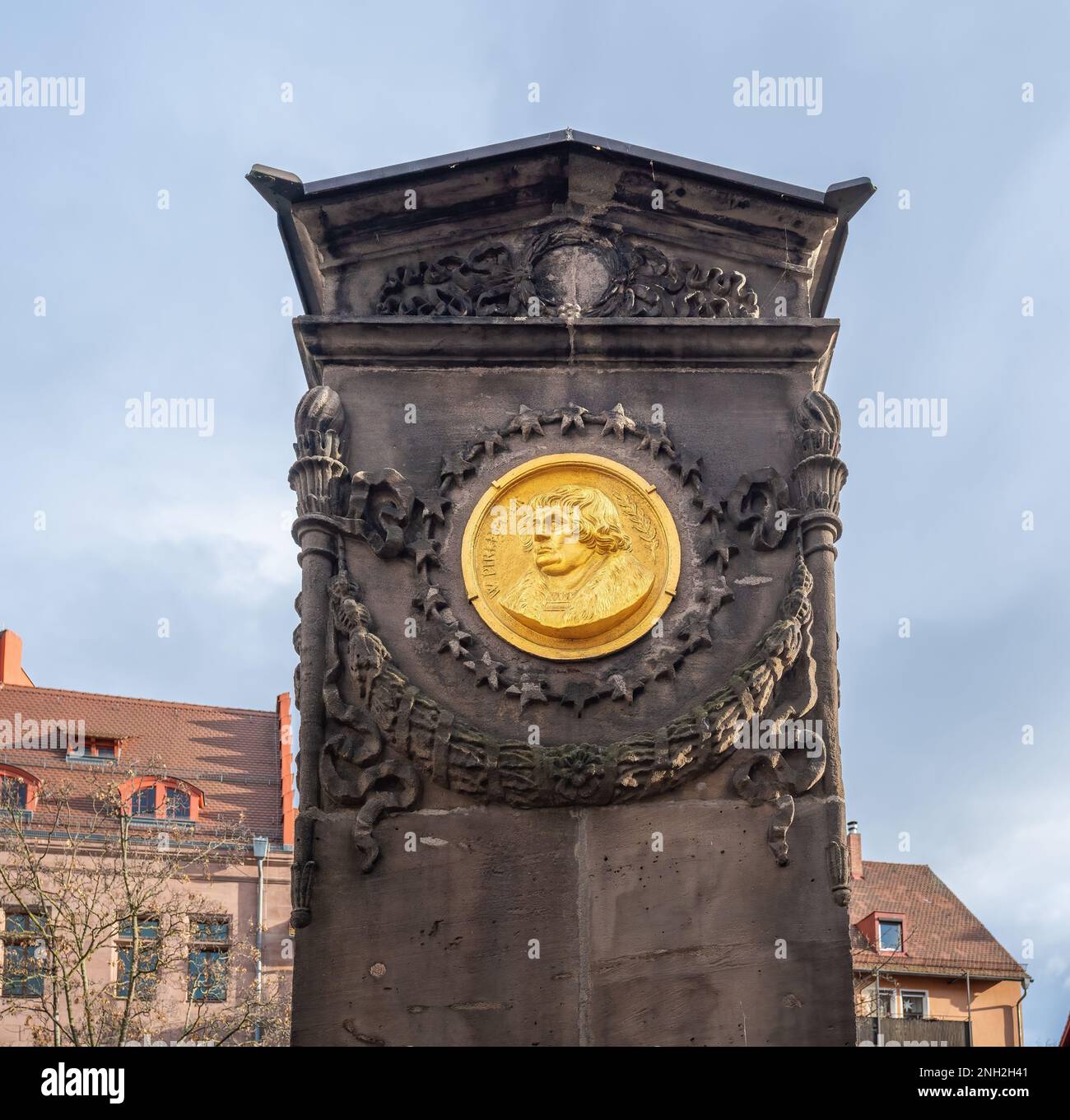 Durer Pirckheimer Fountain (Durer-Pirckheimer-Brunnen) at Maxplatz Square - Nuremberg, Bavaria, Germany Stock Photo