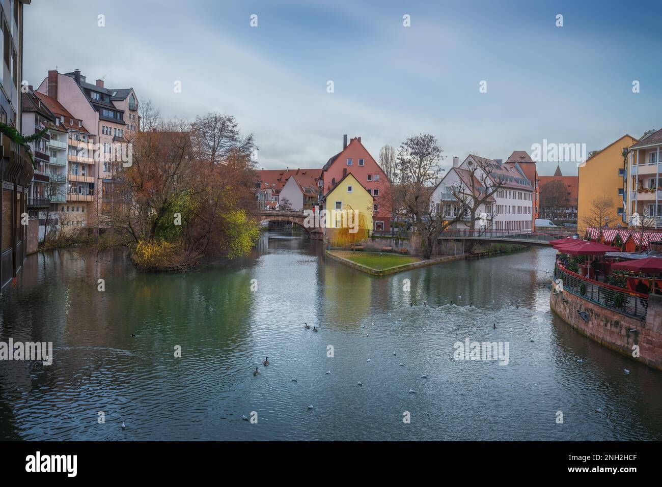 Pegnitz River and colorful view of Nuremberg Old Town - Nuremberg, Bavaria, Germany Stock Photo