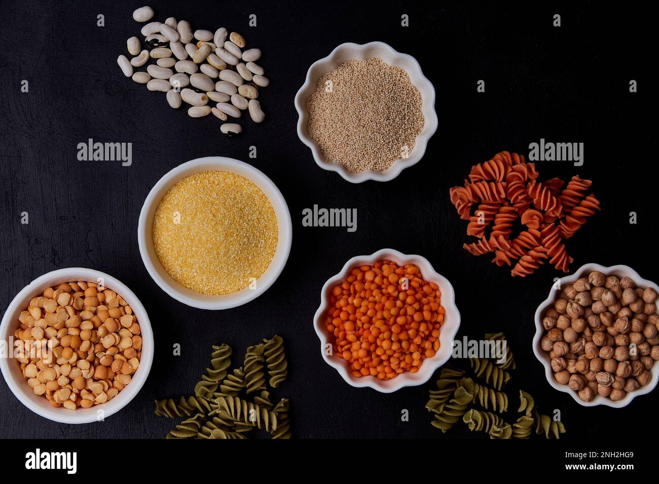 Assortment of cereals and fusilli pasta, glutenfree low fodmap diet