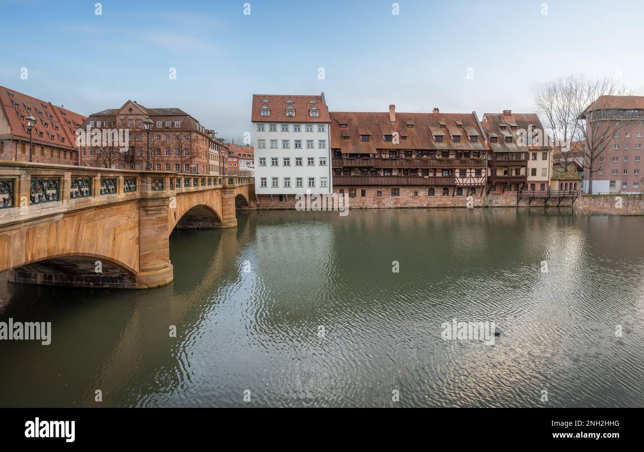 Maxbrucke Bridge at Pegnitz River - Nuremberg, Bavaria, Germany Stock Photo
