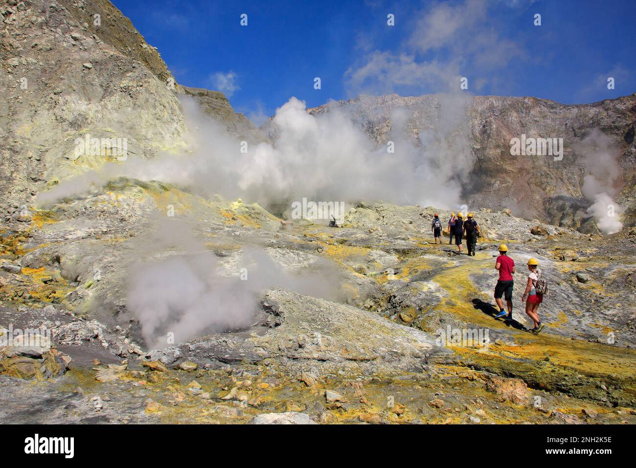 Guided tourist tour into the crater of Whakaari, White Island volcano in New Zealand Stock Photo