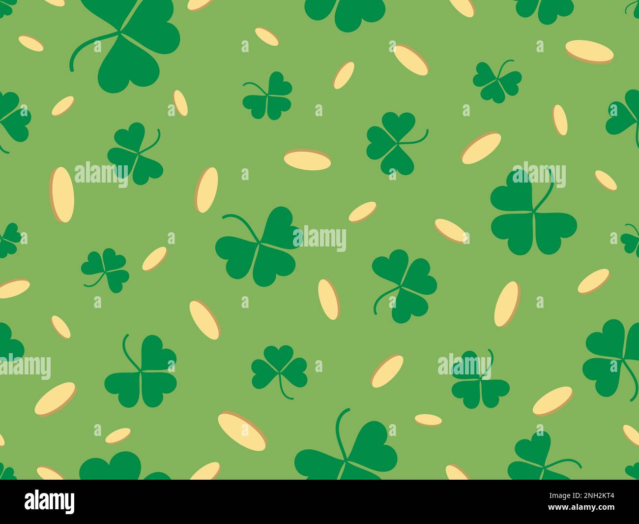 Seamless pattern with clover leaves and golden coins. Festive ...