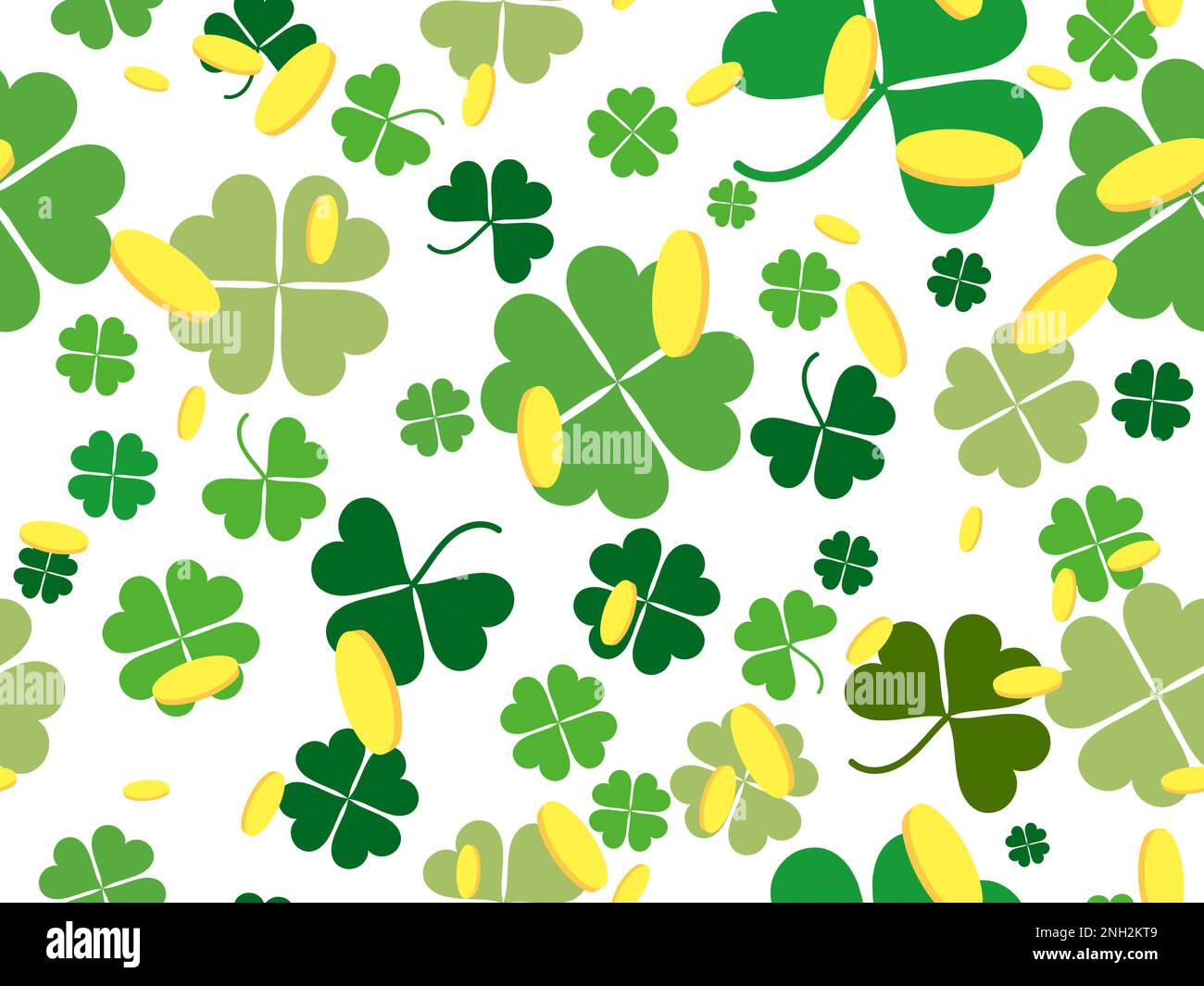 Seamless pattern with clover leaves and golden coins. Festive ...