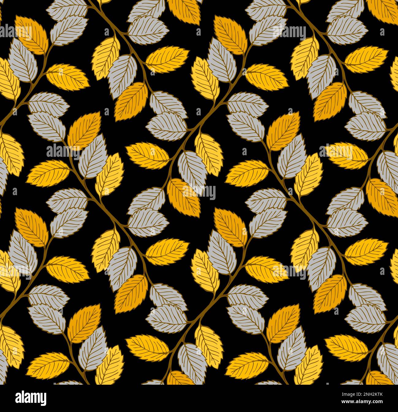 Gold and silver beech leaf design seamlessly repeating wallpaper