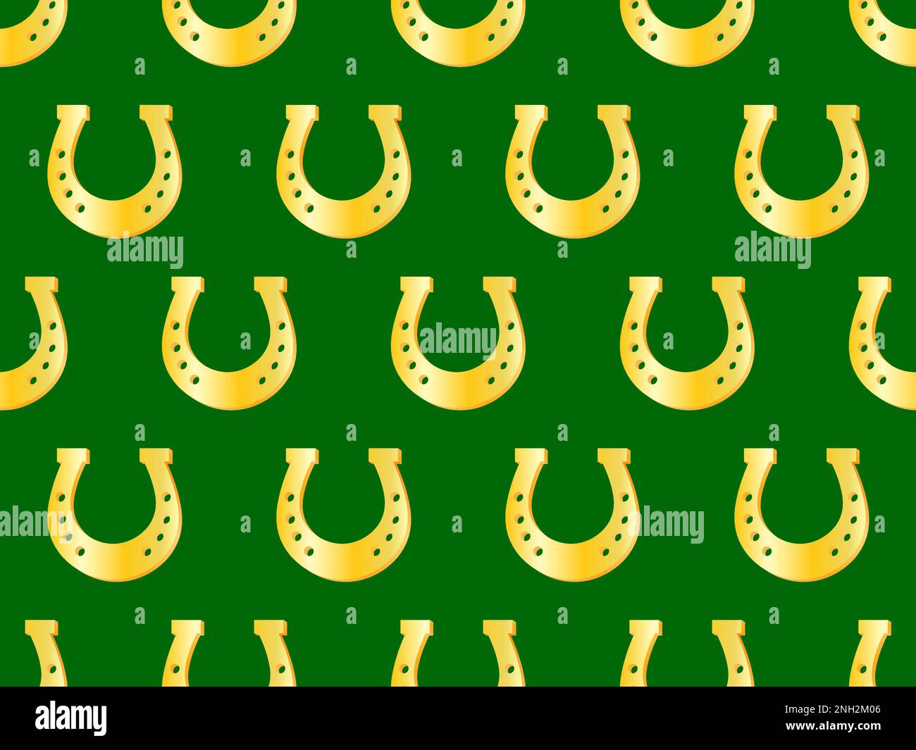 Golden horseshoes on green background seamless pattern. Good luck symbol. Festive design for St. Patrick's Day. Design for print, wrapping paper and p Stock Vector