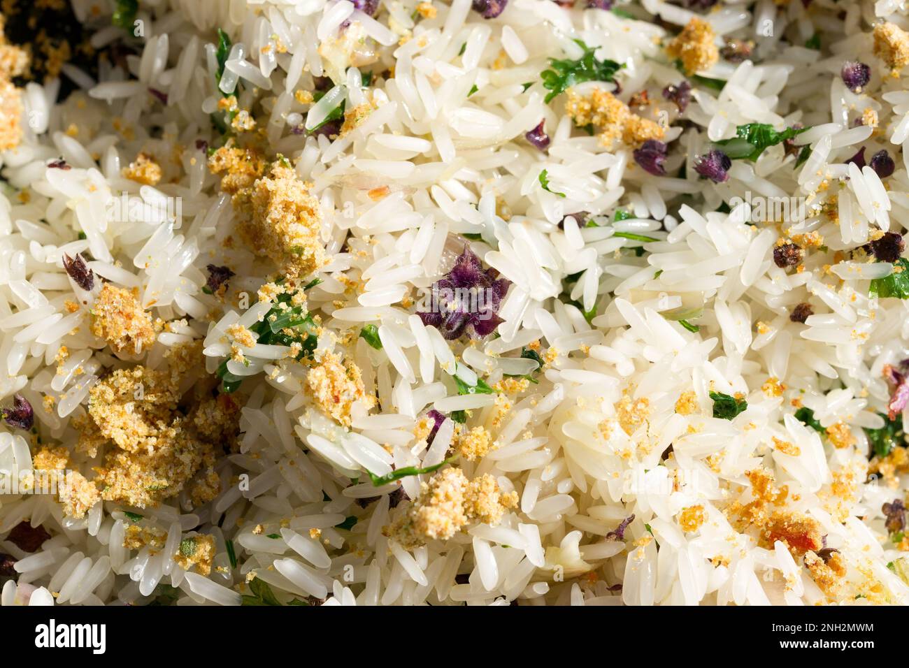 Rice, parsley, kilimanjaro basil flowers Stock Photo