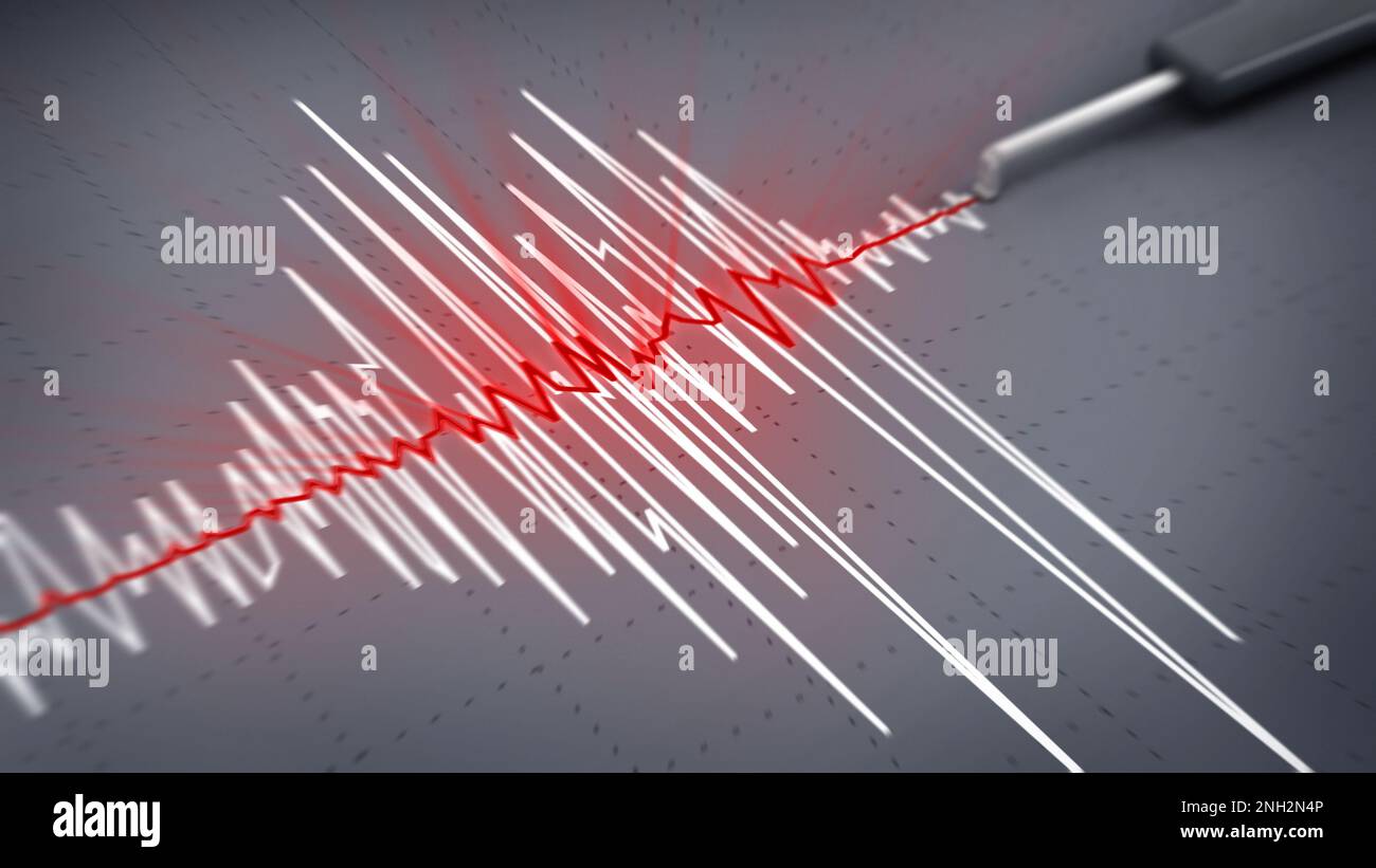 Seismic activity graph showing an earthquake. 3D illustration. Stock Photo