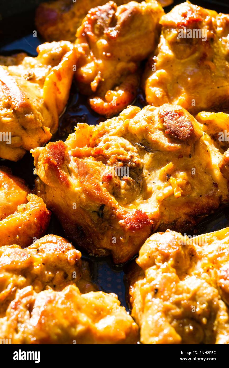Ready to eat chicken thighs Stock Photo Alamy