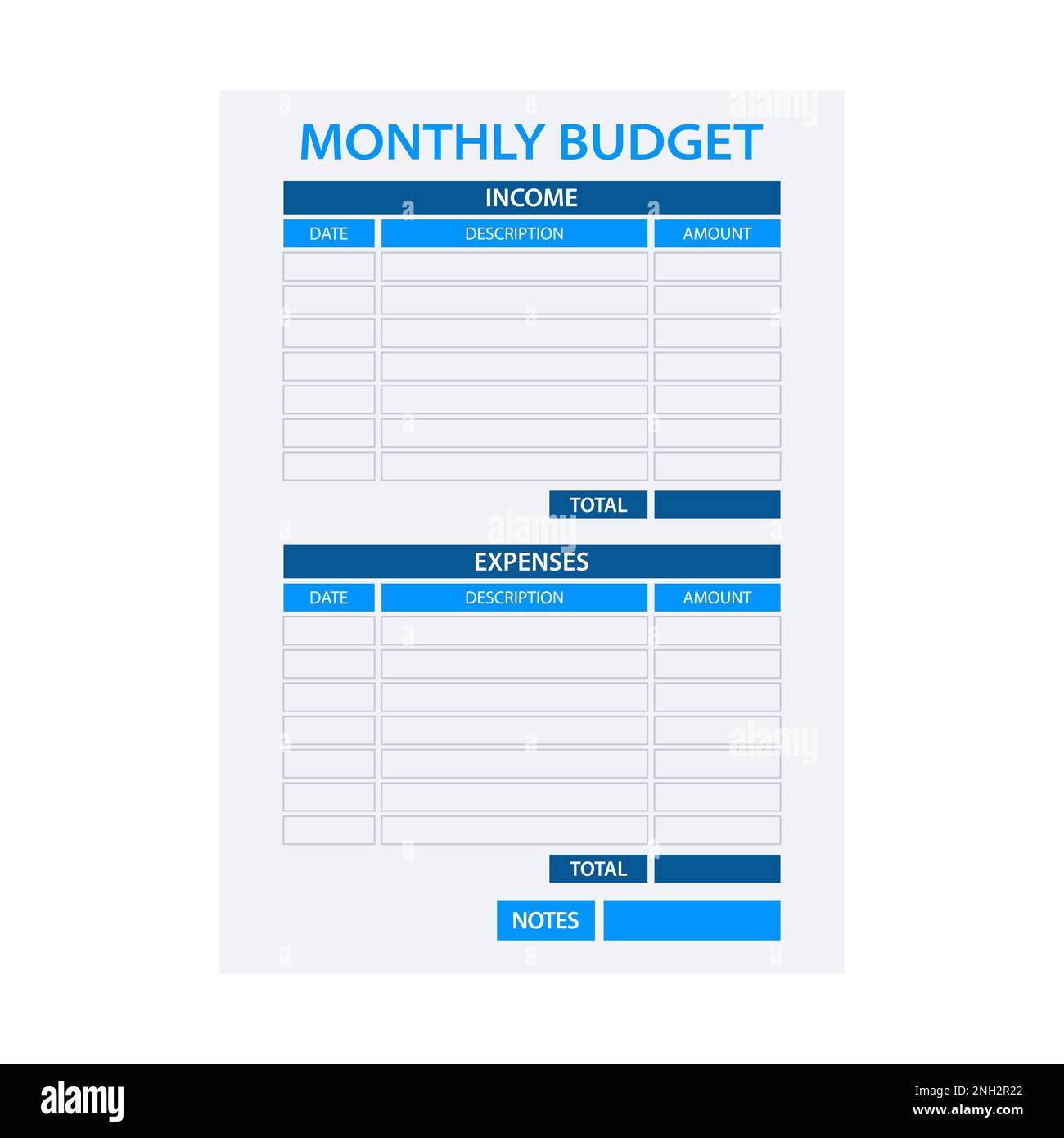 Monthly budget planner. and expense tracker. Account fixed and