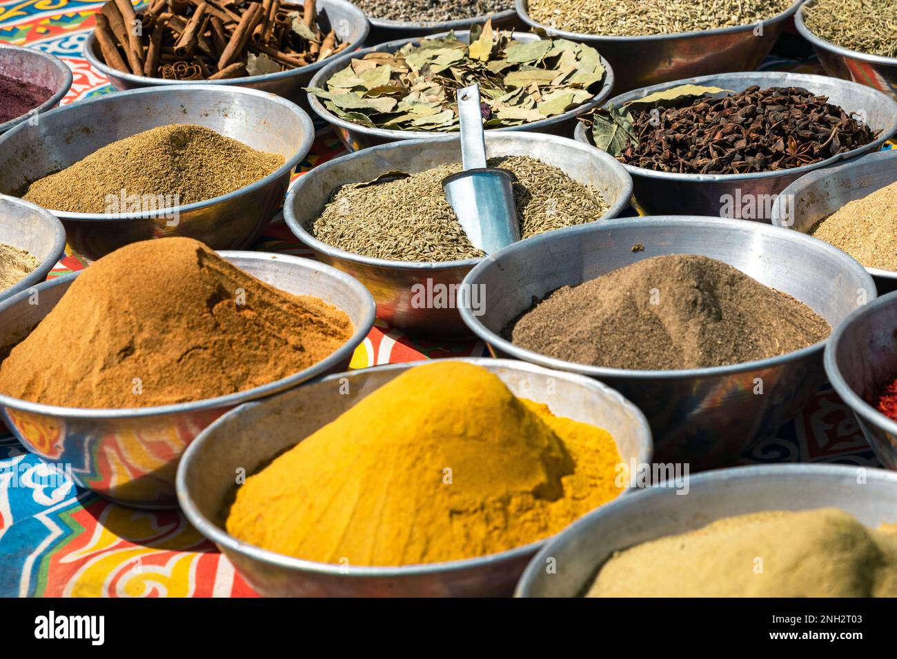 Egiptian Spices and Herbs at Traditional Arab Oriental Bazaar at Nubian