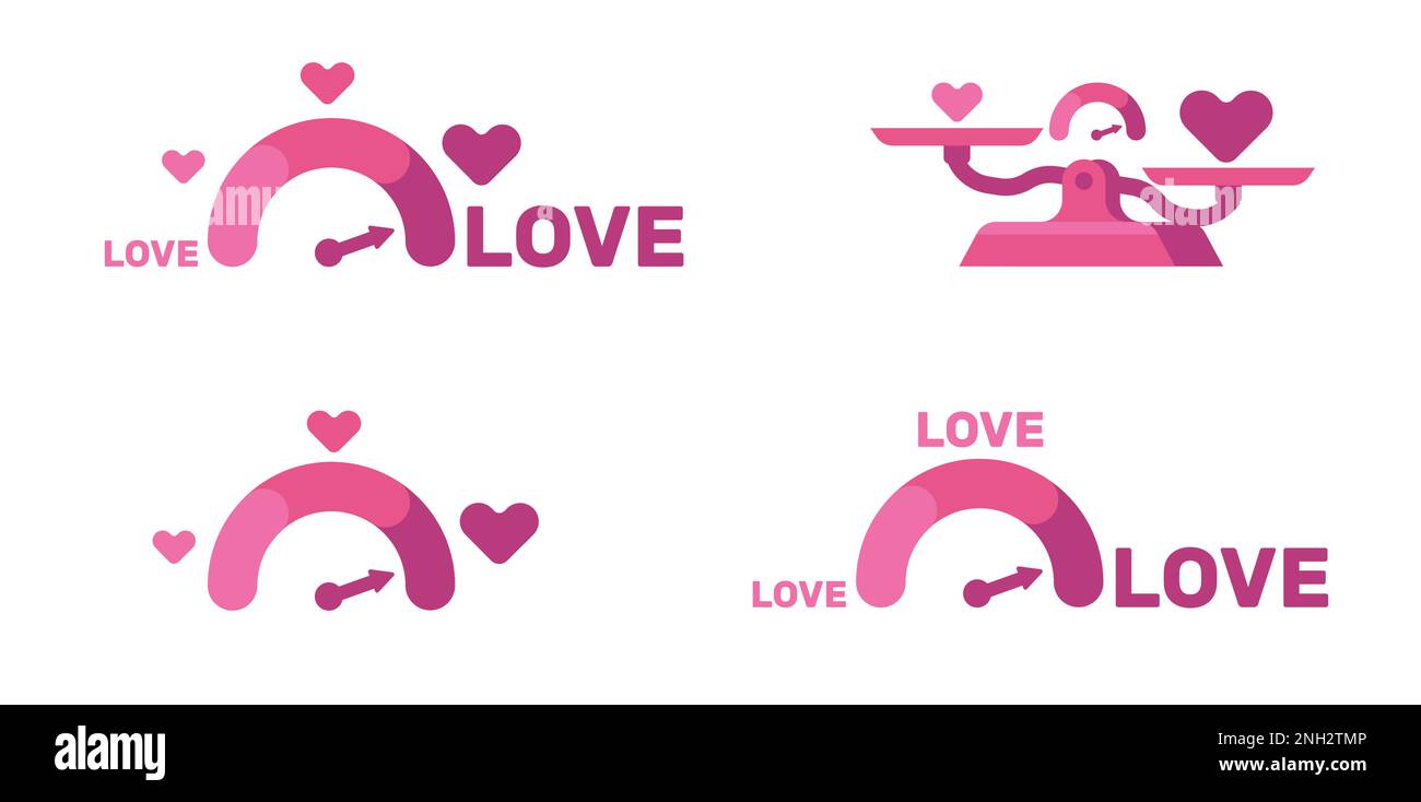 Meter of love. Passion measurement. Romance level. Amour rating. Valentines speedometer. Hearts