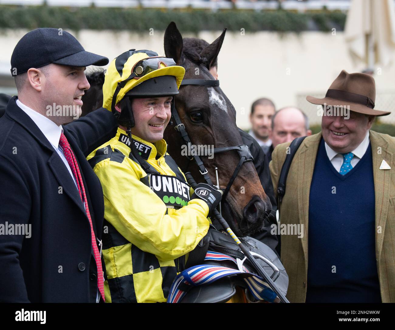 Ascot, Berkshire, UK. 18th February, 2023. Jockey Nico de Boinville ...