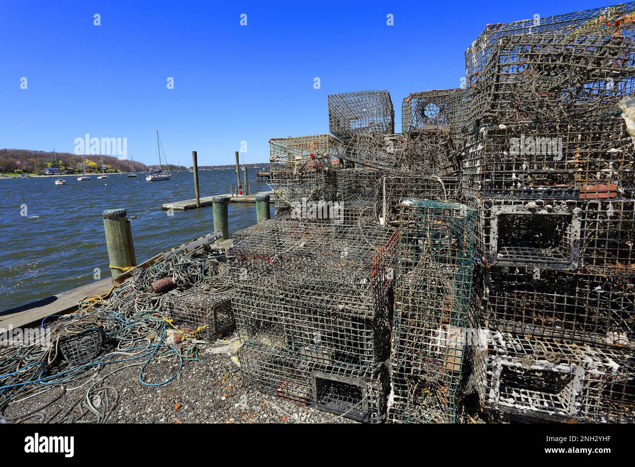 Lobster traps Northport Harbor Long Island New York Stock Photo Alamy