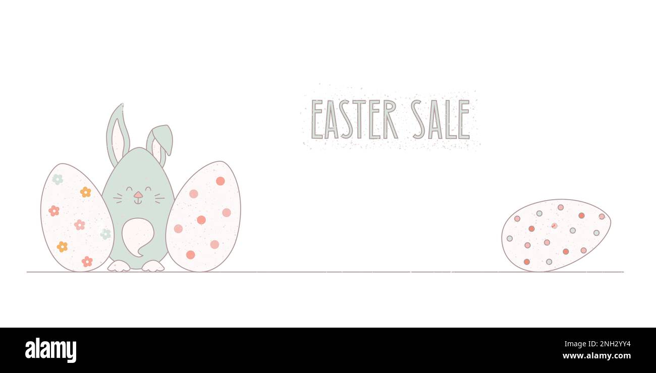 Easter eggs, Bunny vector illustration banner. Minimalistic web sale