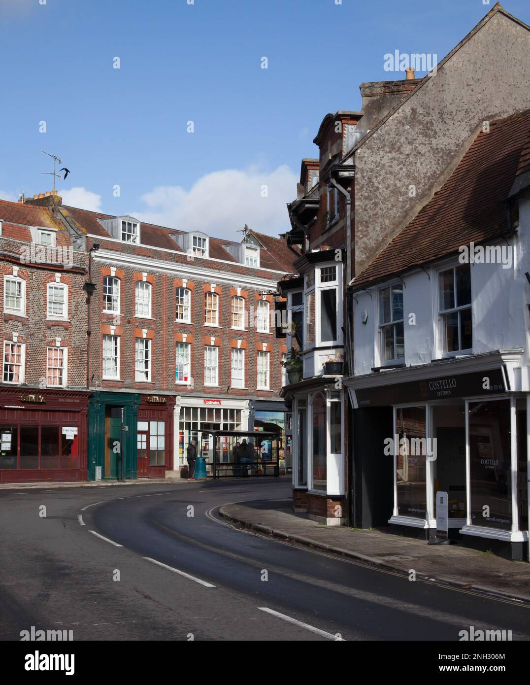 Views of commercial properties on West Street in Blandford Forum