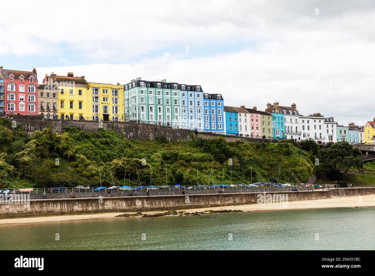 Tenby harbour and town houses overlooking, Tenby, Pembrokeshire, Wales