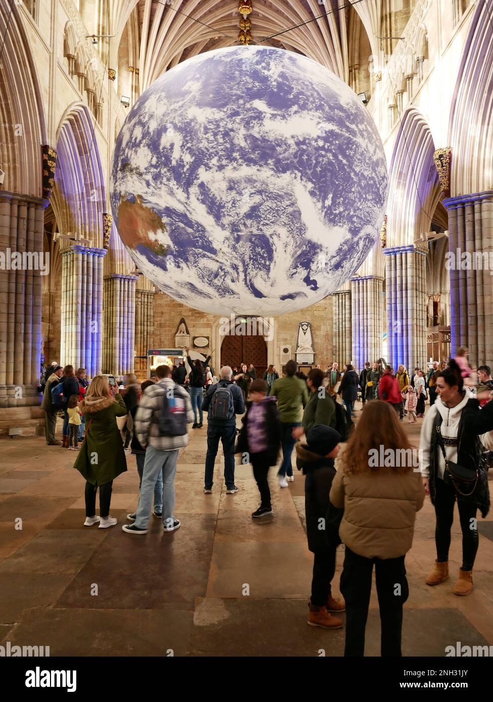 Gaia, a touring artwork by artist Luke Jerram, presented in Exeter Cathedral, Exeter, Devon UK Stock Photo