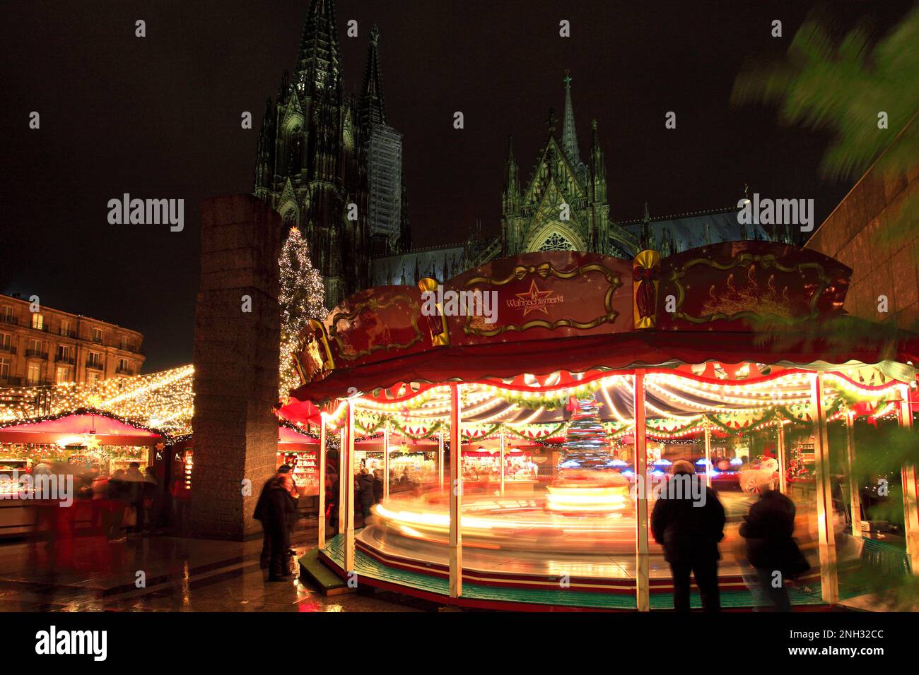 View of goods and stalls at the Christmas markets in Cologne City, North Rhine-Westphalia, Germany, Europe Stock Photo
