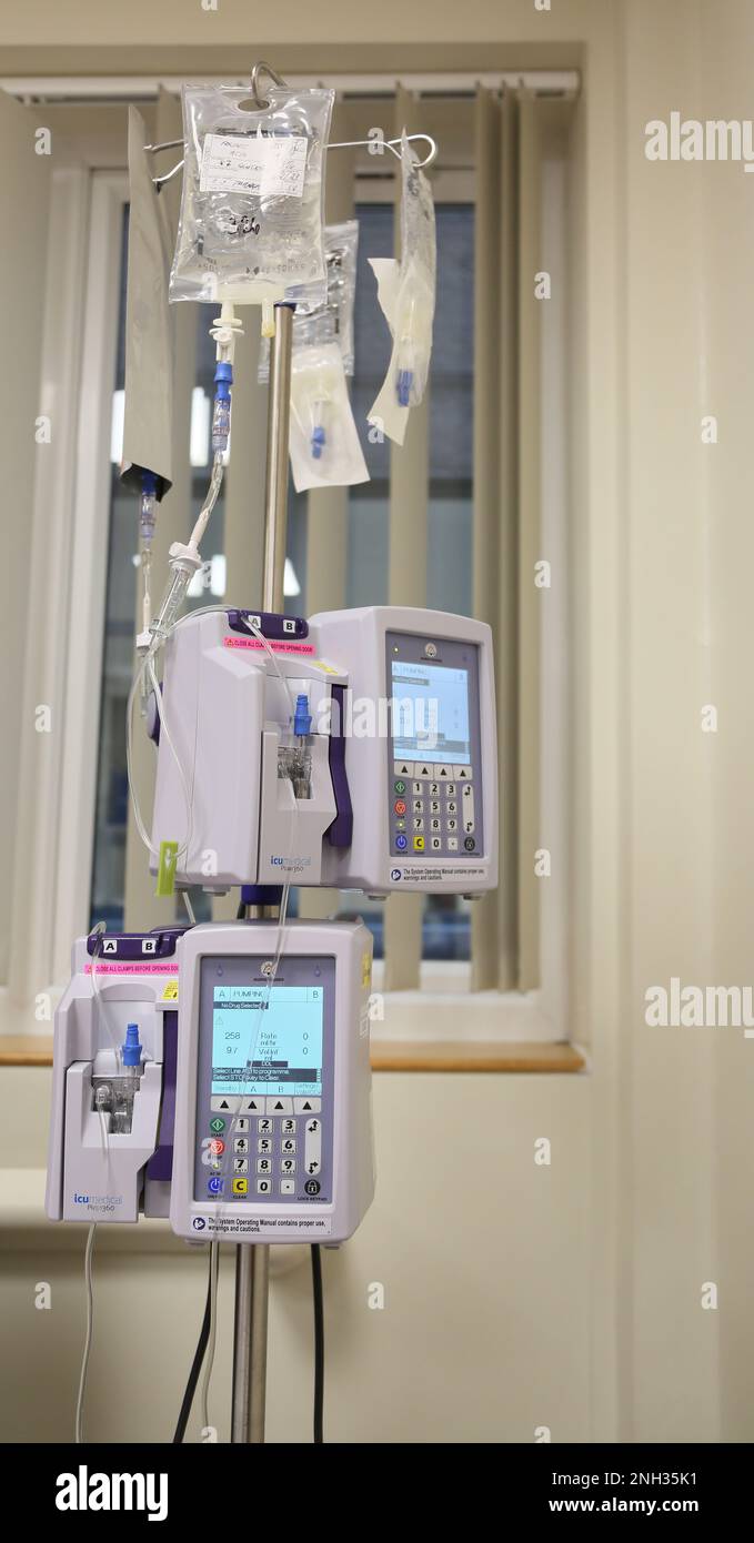 Intravenous (IV) Infusion Chemotherapy Pump on Portable Stand Stock
