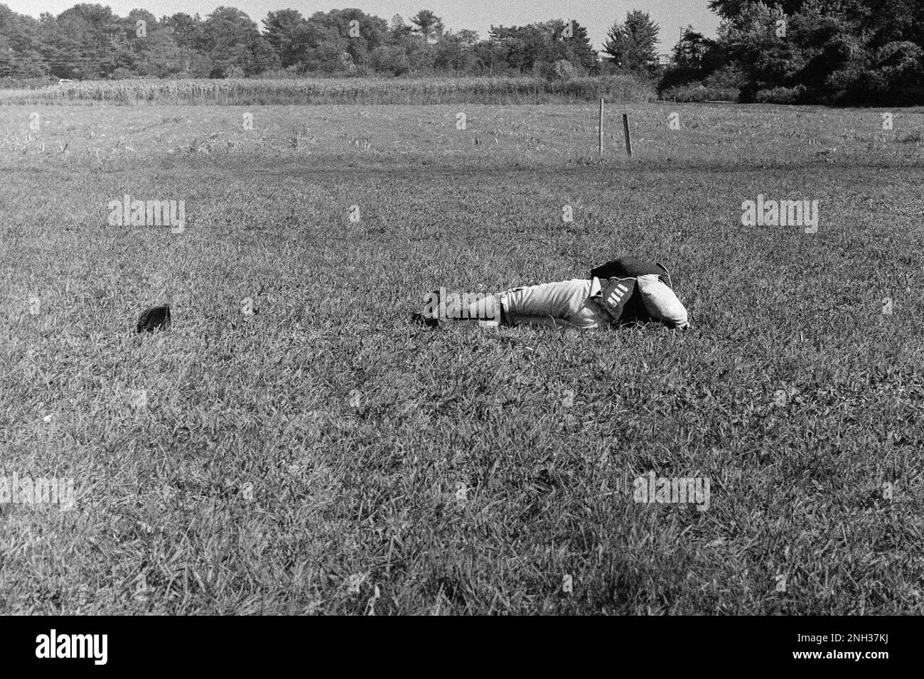 A Red Coat (British) soldier lays dead on the battlefield during the