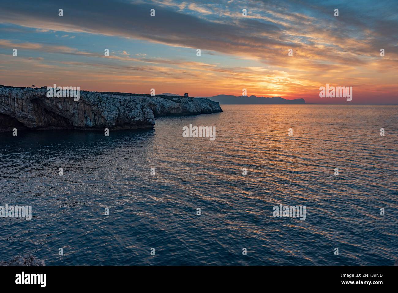 Panoramic view of the Sicilian coasts at dusk from Capo Rama, Terrasini Stock Photo