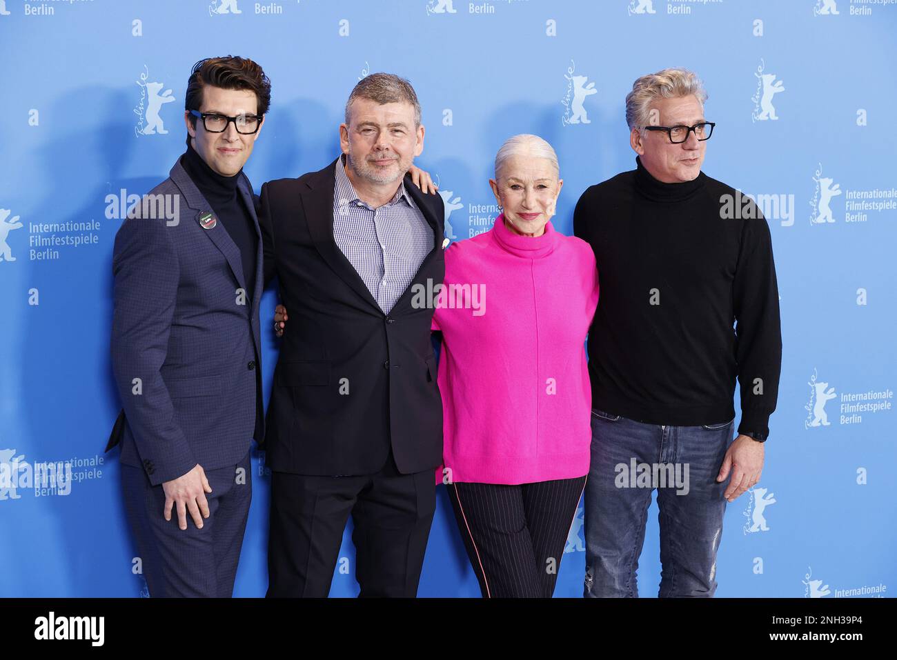 director Guy Nattiv, producer Nicholas Martin, Helen Mirren and Lior Ashkenazi attend the 'Golda' photocall during the 73rd Berlinale International Fi Stock Photo