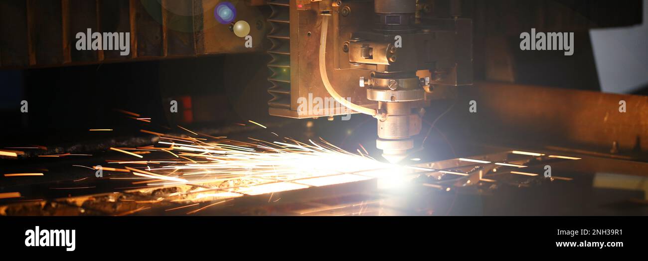 CNC Laser cutting of metal and modern industrial technologies Stock Photo