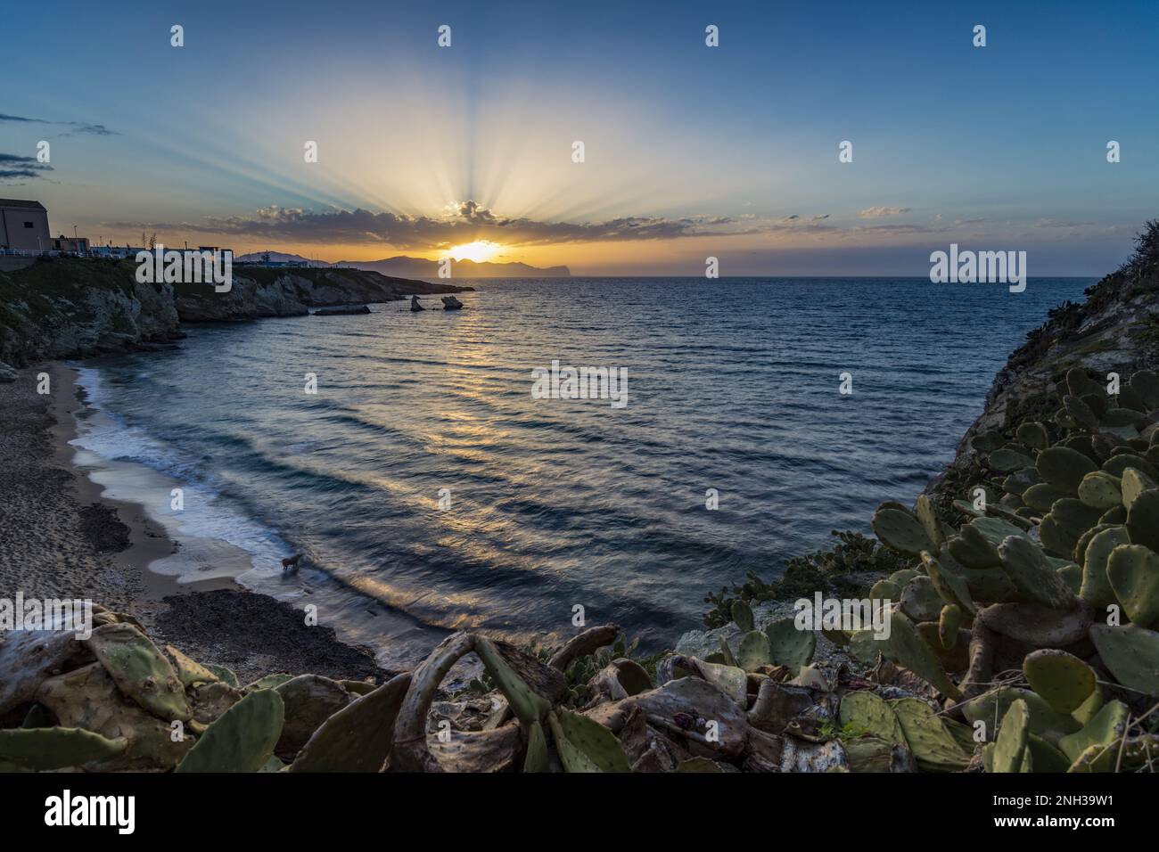 Terrasini beach at dusk, Sicily Stock Photo