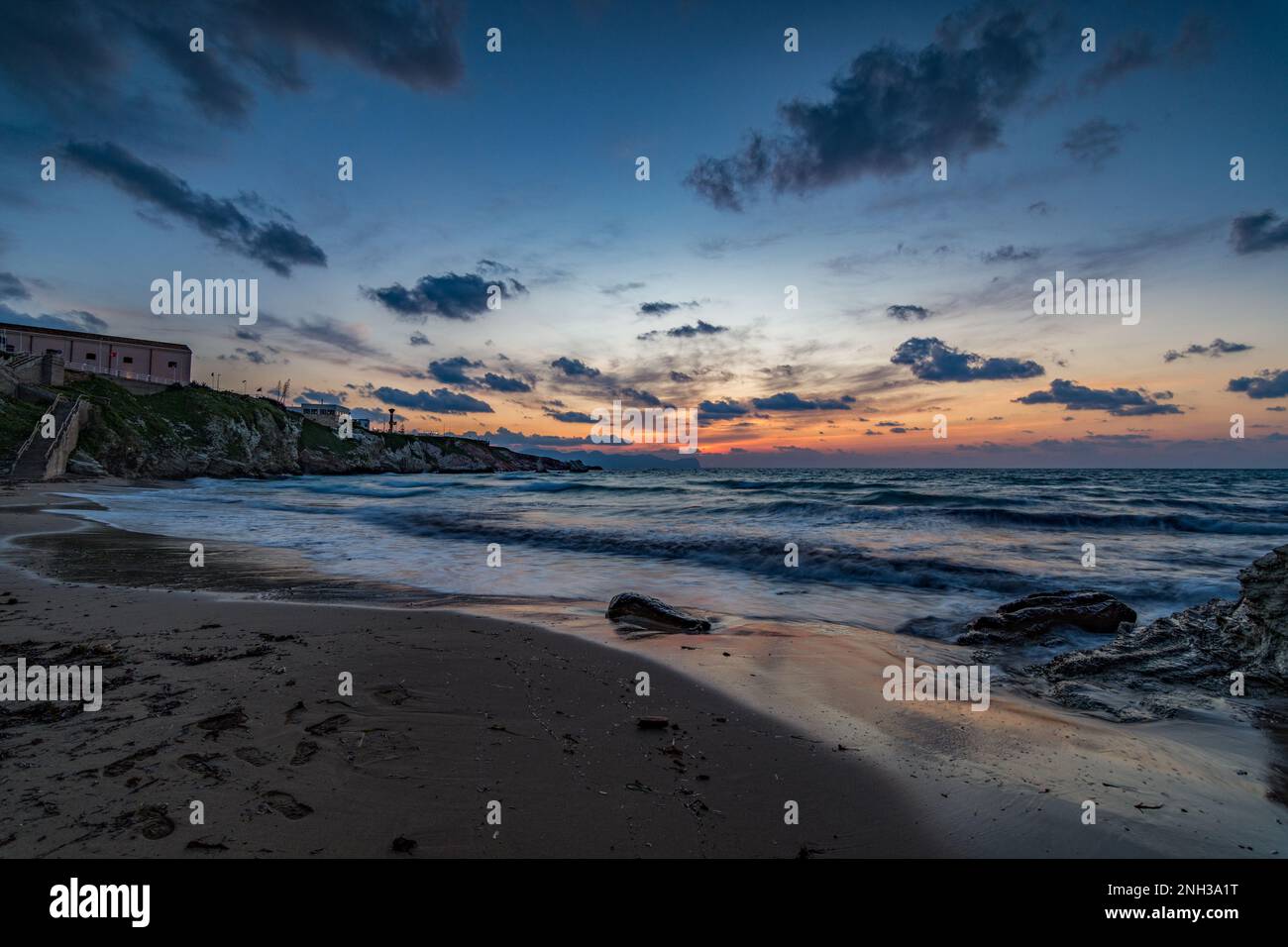 Terrasini beach at dusk, Sicily Stock Photo