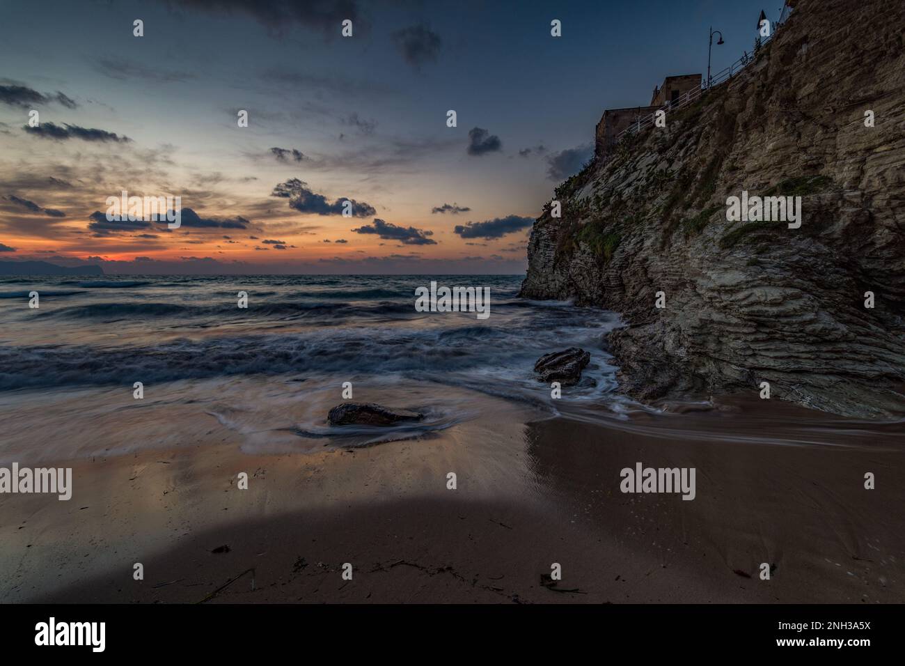 Terrasini beach at dusk, Sicily Stock Photo