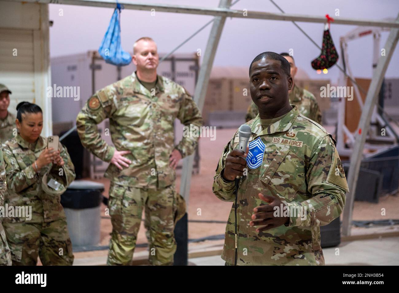 U.S. Air Force Senior Master Sgt. Justin Seals, delivers remarks during