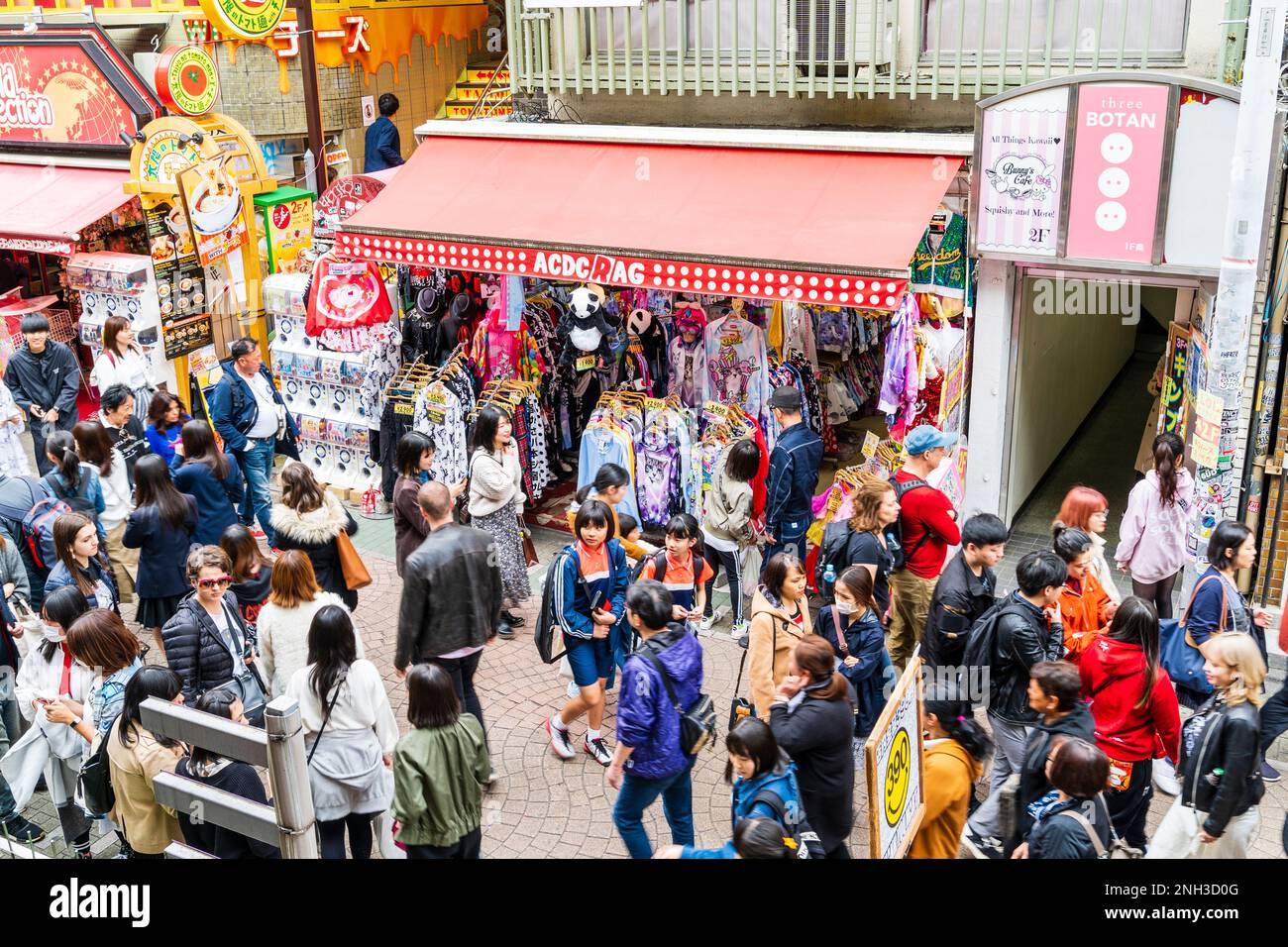 Tokyo, Harajuku, Takeshita street. Overhead view, crowds of people ...
