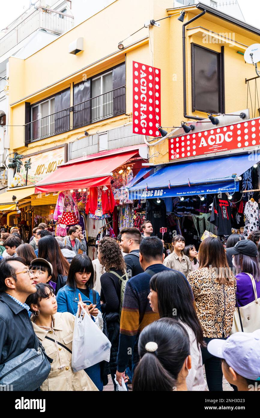 Tokyo, Harajuku, Takeshita street. Crowds of people walking through the ...