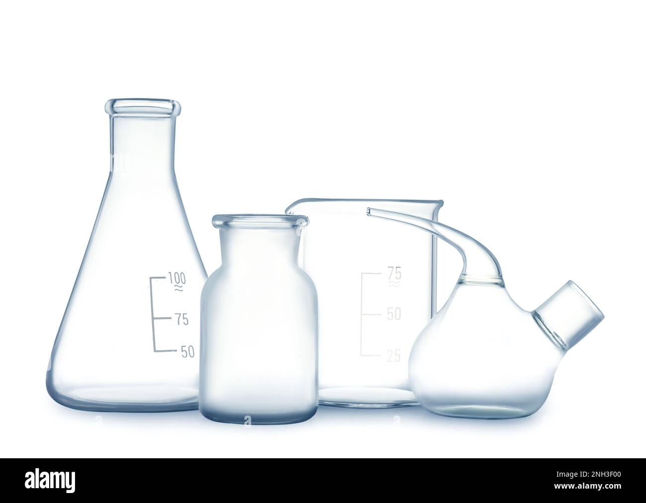 Empty clean laboratory glassware on white background Stock Photo Alamy