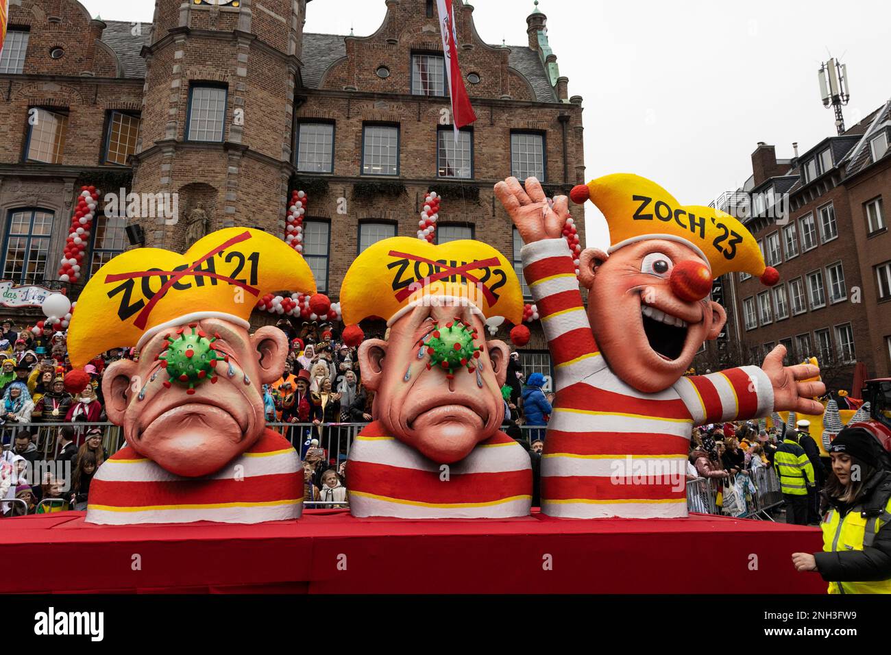 20 February 2023 Düsseldorf Germany Politically themed floats 20 February 2023 Düsseldorf Germany Politically themed floats