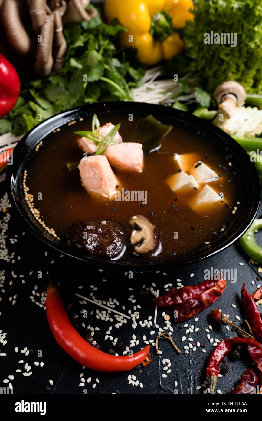 fish tofu soup oriental cuisine food traditional Stock Photo - Alamy