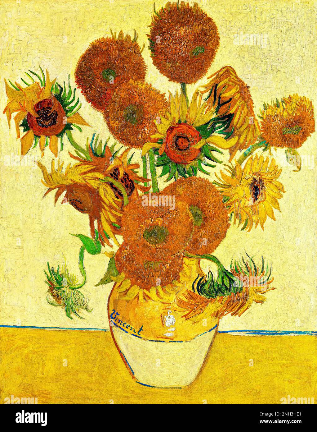 Vincent van Gogh's Sunflowers (1888) famous still life painting. Original from Wikimedia Commons. Stock Photo