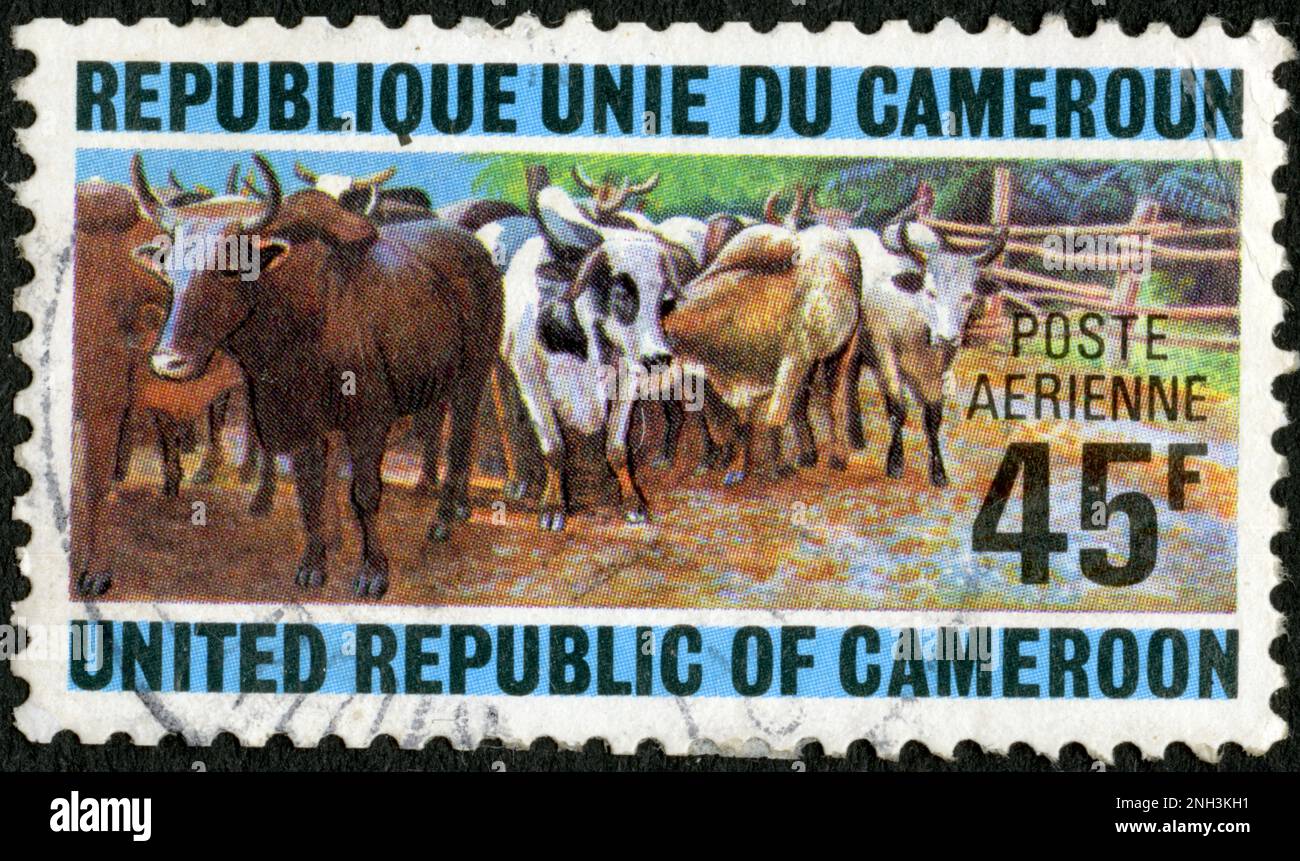 TIMBRE OBLITÉRÉ RÉPUBLIQUE UNIE DU CAMEROUN. POSTE AÉRIENNE. UNITED REPUBLIC OF CAMEROON. 45F Stock Photo