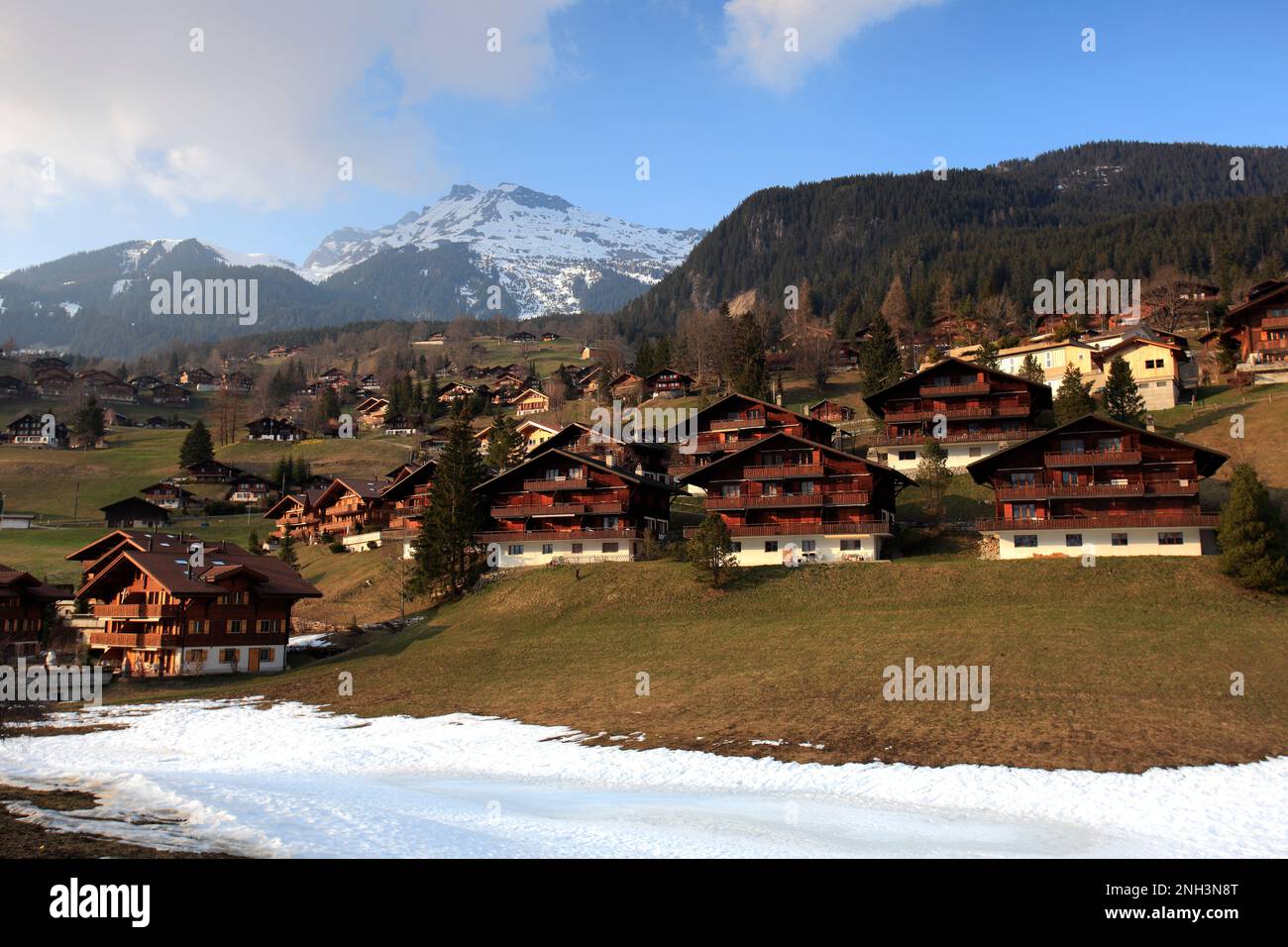 Swiss Chalets in the ski resort of Grindelwald, Swiss Alps, Jungfrau