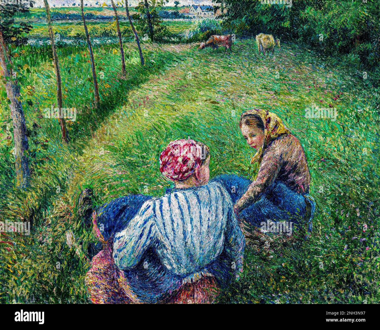 Young Peasant Girls Resting in the Fields near Pontoise (1882) by Camille Pissarro. Original