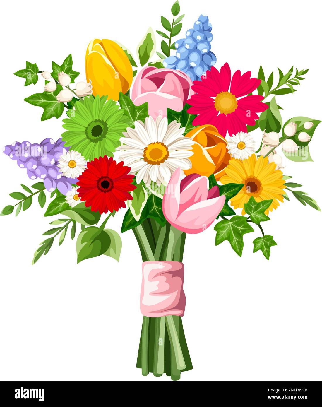 Bouquet of colorful flowers (tulips, gerberas, hyacinth flowers, and