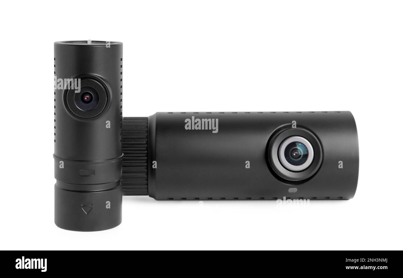 Black modern car cameras isolated on white Stock Photo Alamy
