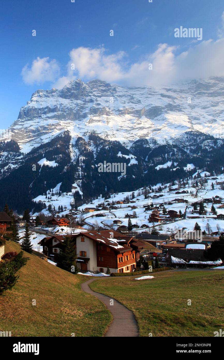Swiss Chalets in the ski resort of Grindelwald, Swiss Alps, Jungfrau