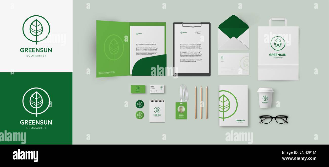 Corporate identity template in green colors with minimal style 