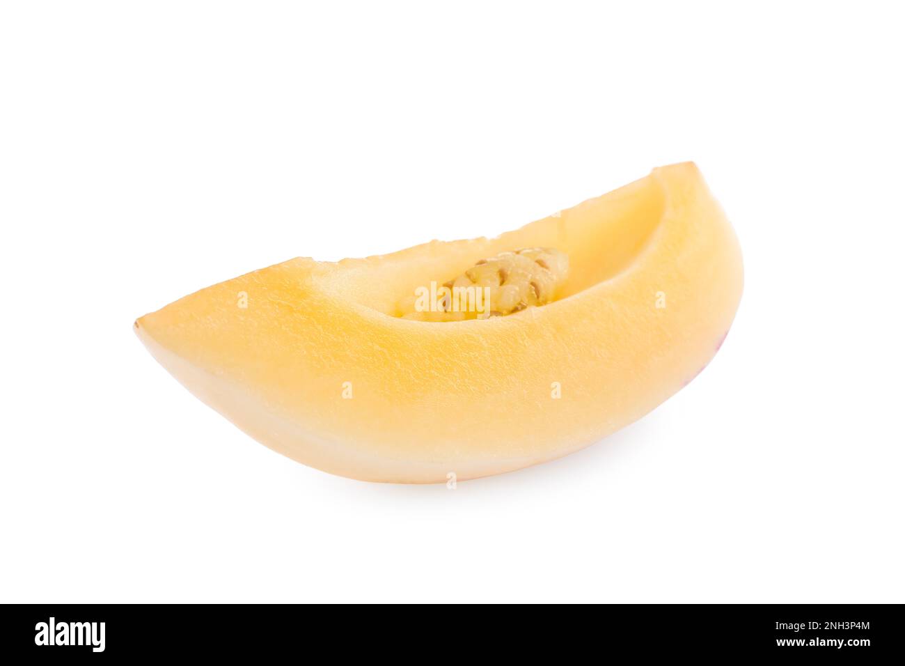 Slice of fresh ripe pepino melon isolated on white Stock Photo