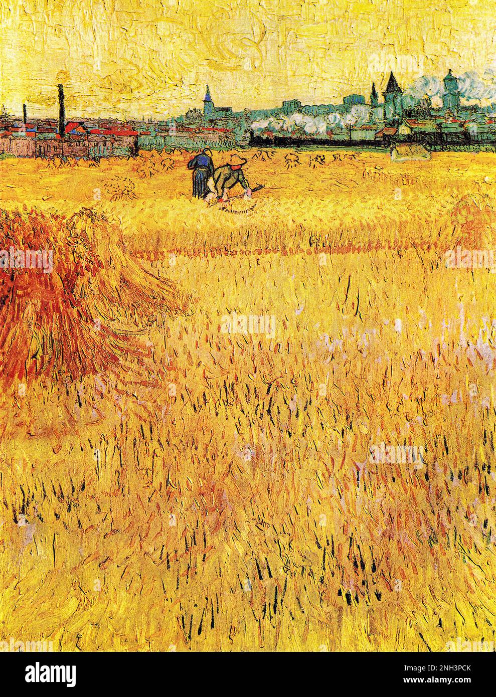 Vincent van Gogh's Wheat field with View of Arles (1888) famous  landscape painting. Original from Wikimedia Commons. Stock Photo