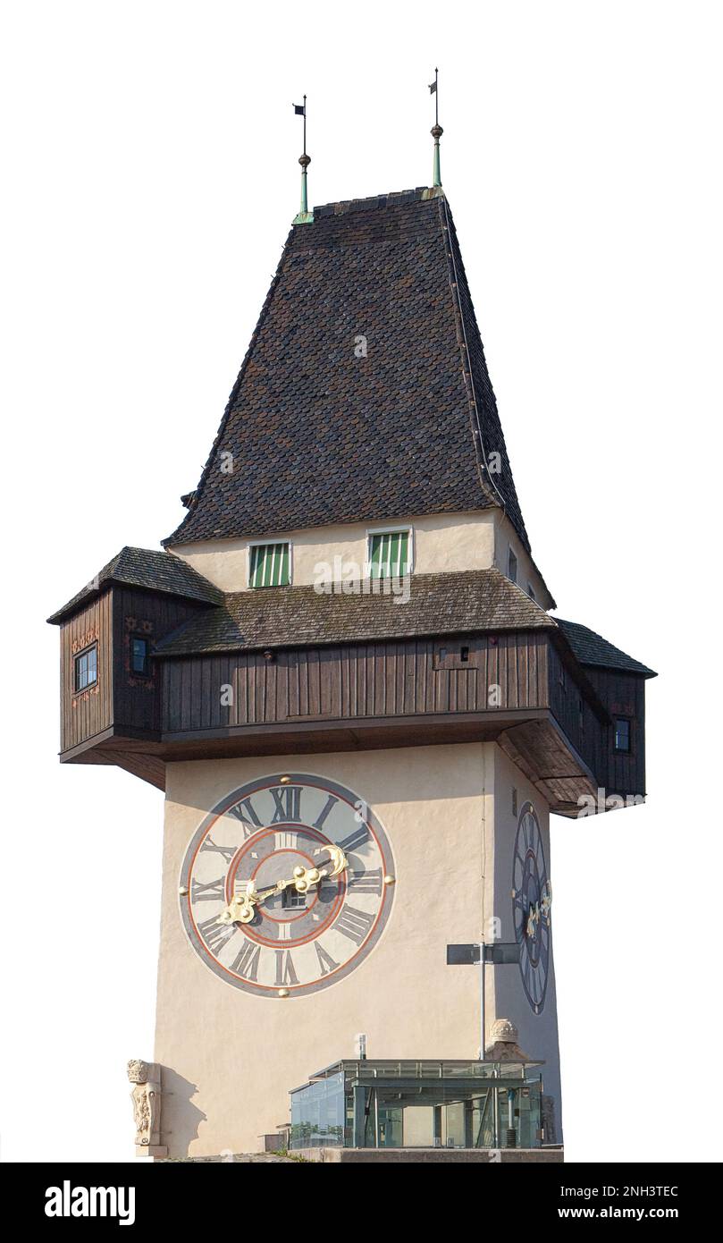 The Clock Tower (Austria) isolated on white background Stock Photo - Alamy
