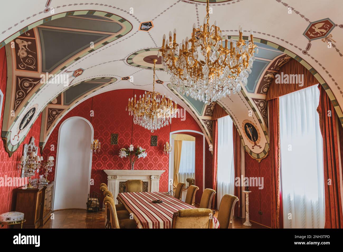 The interior spaces and furnishings of Acsaújlaky Castle or Patay Castle evoke the world of luxury, elegance and aristocratic lifestyle, Acsa, Hungary Stock Photo