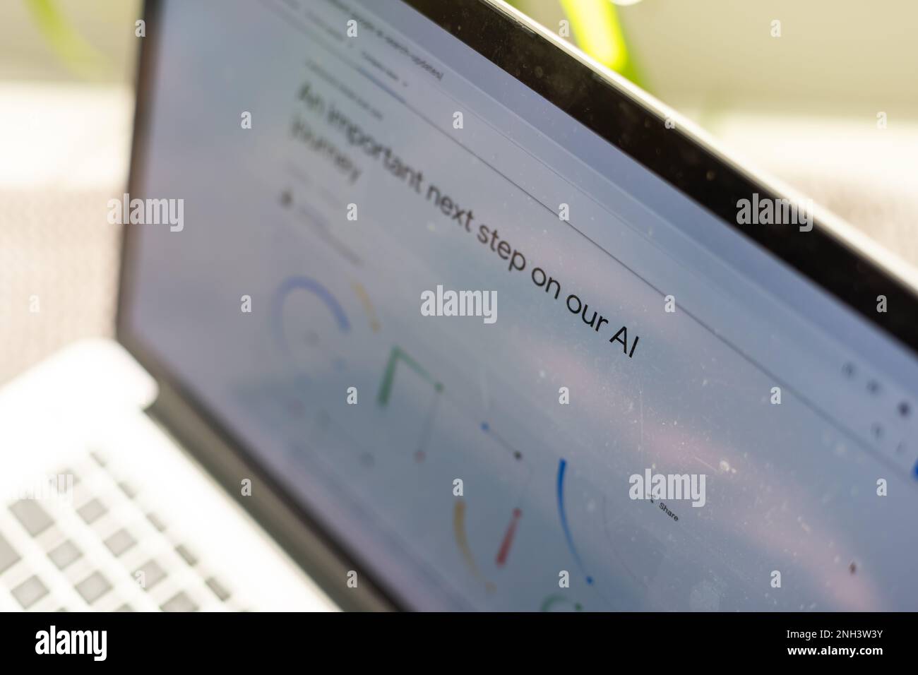 Google Bard seen on Google blog post with Google logo on mobile. Kyiv ...